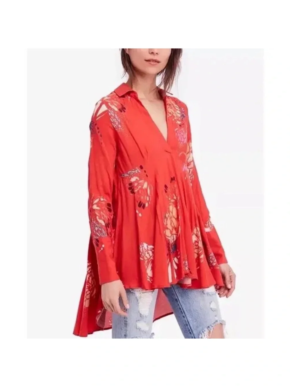 Free People Field of Butterflies Tunic With a Hi-Low Hemline Size Medium